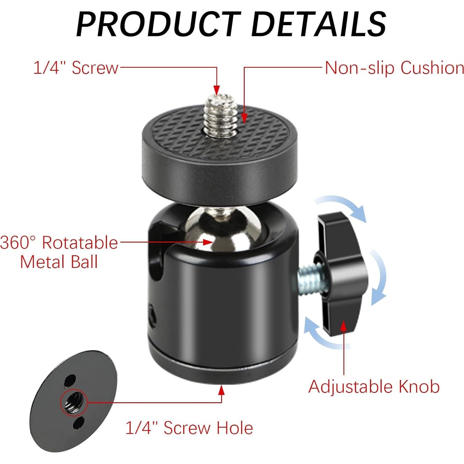 Cabezal de bola mini 1/4" Acuxiaza para trípode 360°
