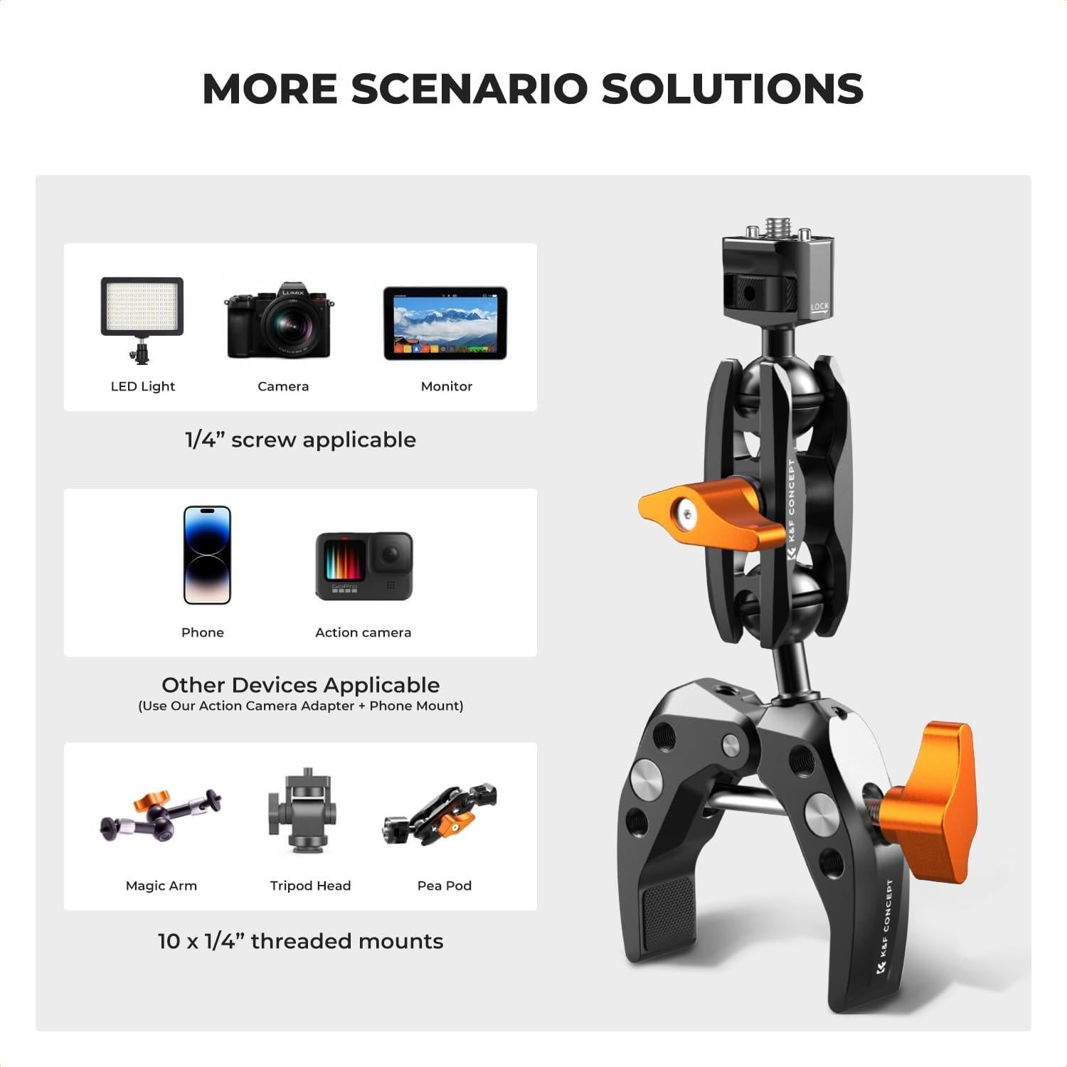 Brazo Mágico K&F Concept 25cm con Super Abrazadera 360°