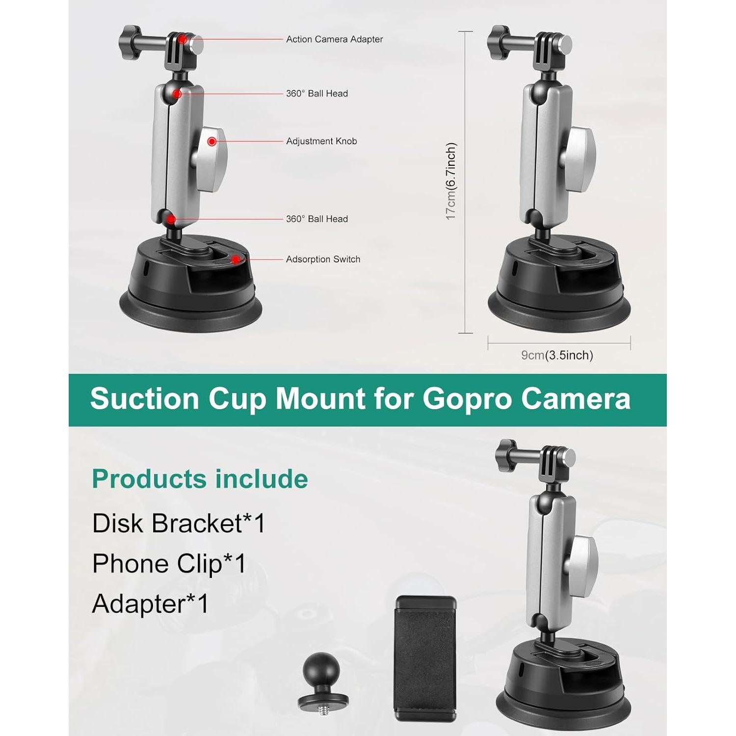 Soporte de Ventosa PULUZ para Cámara y Teléfono Ajustable 360°