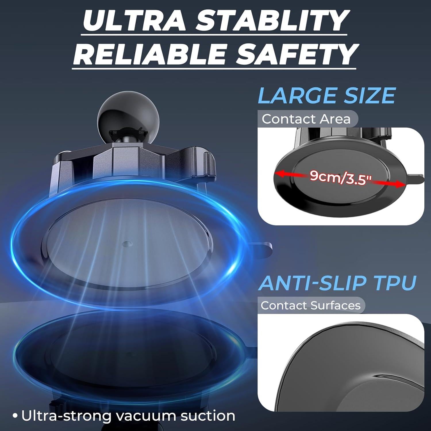 1" Ball Twist-Lock Suction Cup Mount, 3.5" Large Suction Cup Base for Vehicle Windshields, Compatible with RAM Mounts B Size 1" Ball Double Socket Arm, for GoPro Insta360 Camera Phone Holder