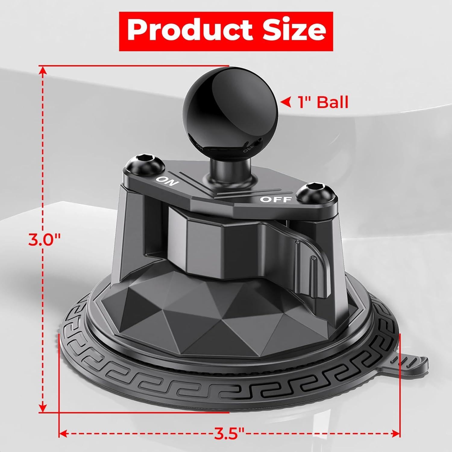 1" Ball Twist-Lock Suction Cup Mount, 3.5" Large Suction Cup Base for Vehicle Windshields, Compatible with RAM Mounts B Size 1" Ball Double Socket Arm, for GoPro Insta360 Camera Phone Holder