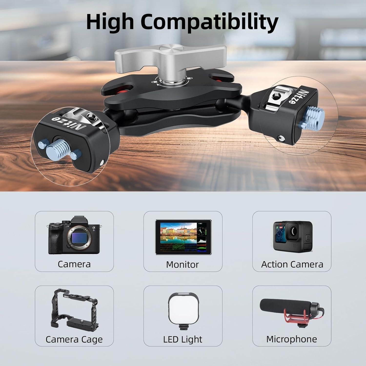 Brazo Mágico Nitze N50-G2 con Doble Cabezal Esférico