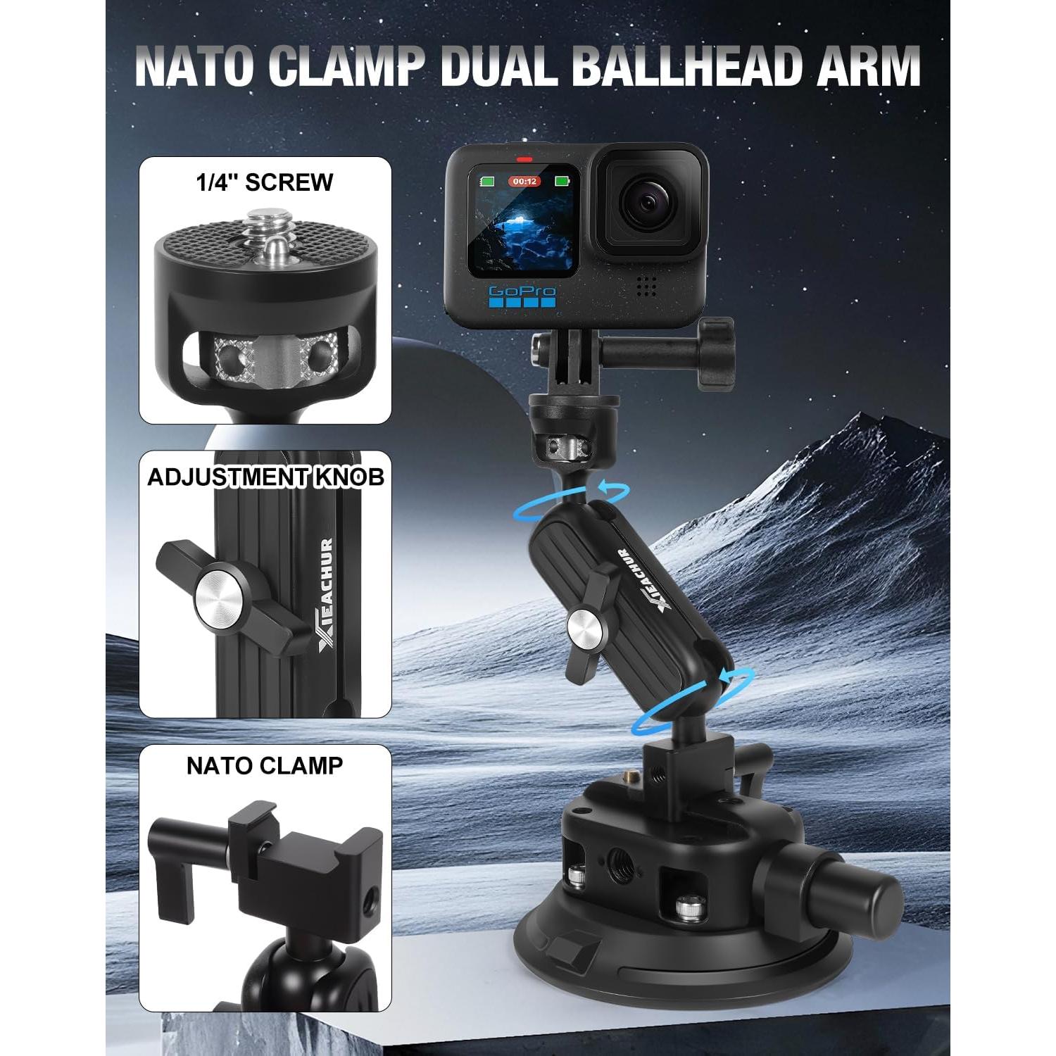 Soporte de Cámara con Ventosa xieachur 4.5" para GoPro y DSLR