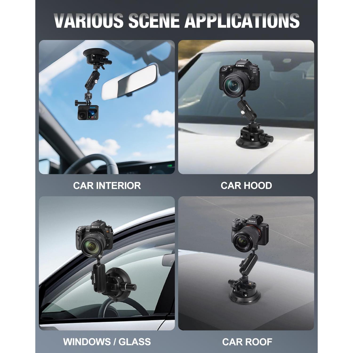 Soporte de Cámara con Ventosa xieachur 4.5" para GoPro y DSLR