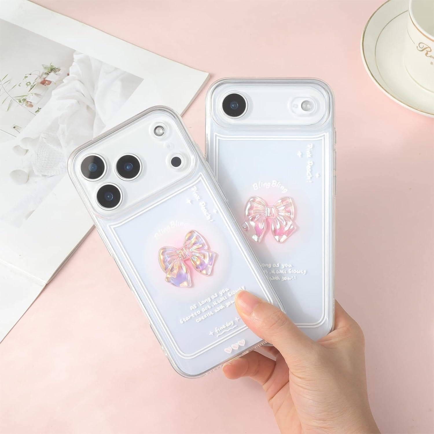 Funda para iPhone 17 Pro Rosa Lazo 3D TPU + Cadena Brillante