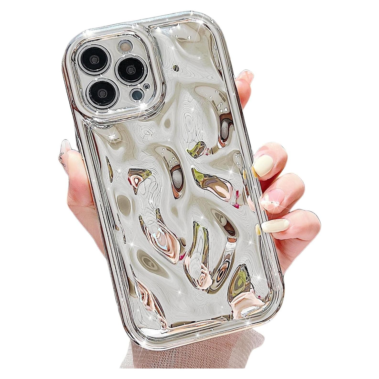 Funda EYZUTAK para iPhone 14 Pro Max - Silicona Plata 3D