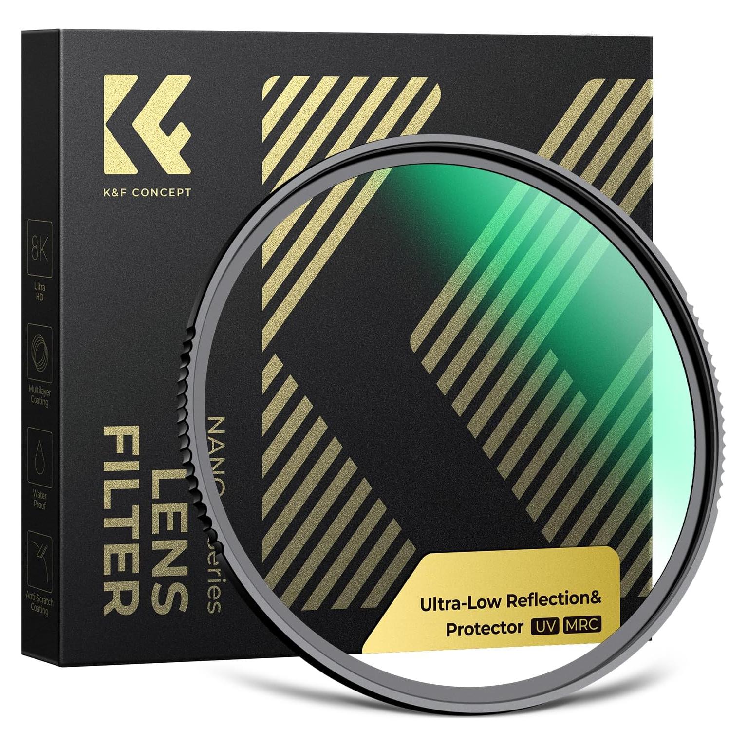 K&F CONCEPT 82mm Shockproof & Ultra Low Reflectivity MCUV Lens Protection Filter, 28 Multi-Coated Waterproof Scratch Resistant HD UV Camera Lens Filter (Nano-X Series)