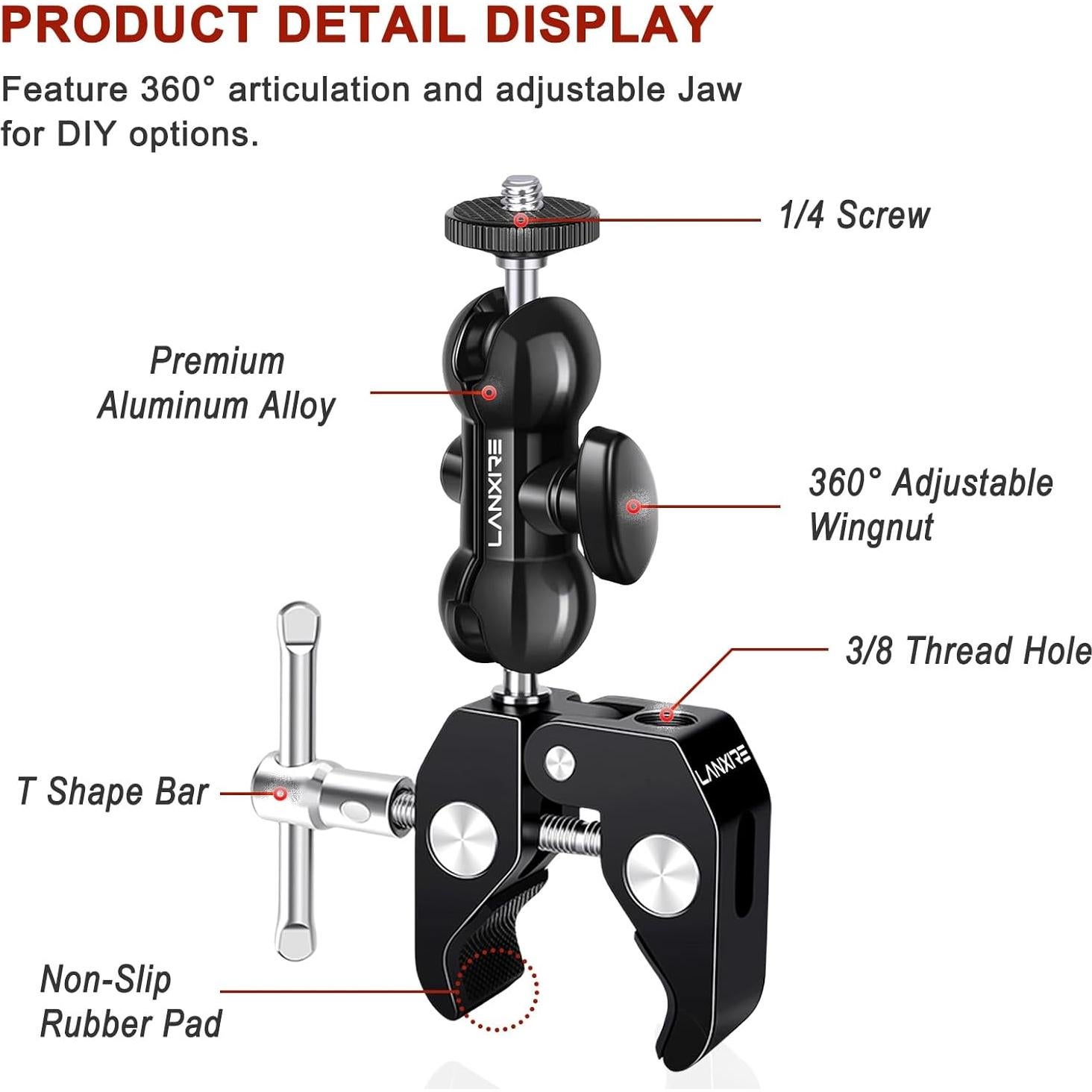 Soporte de Cámara Super Clamp Lanxire con Brazo Mágico 360°
