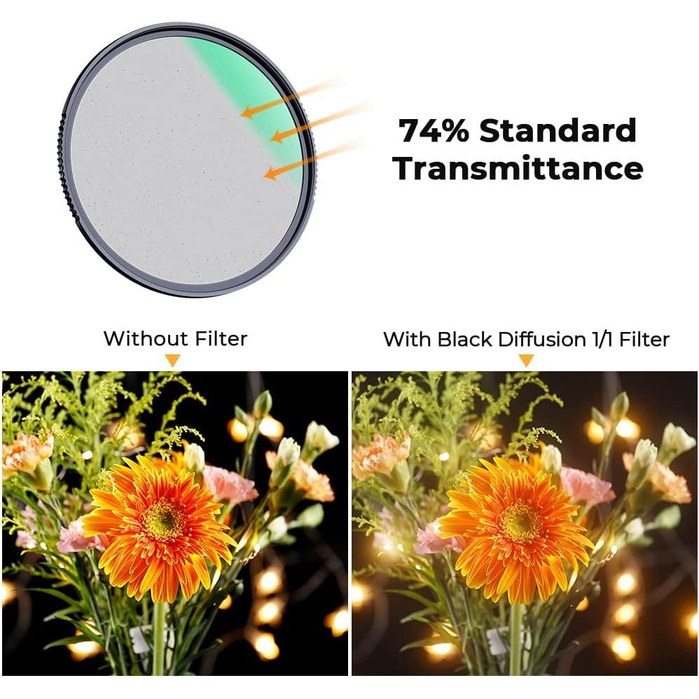 Filtro de Difusión Negra K&F Concept 72mm con 74% Transmitancia