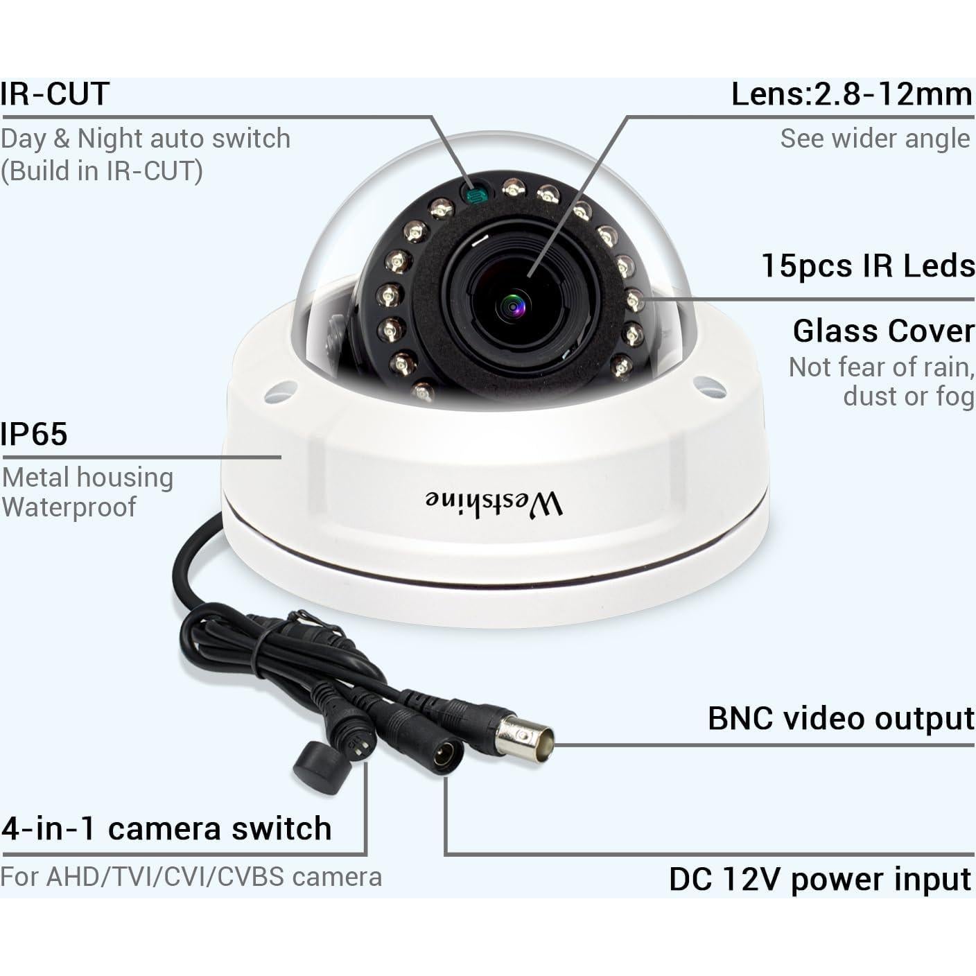 Cámara de Seguridad Dome 5MP Westshine Varifocal 2.8-12mm