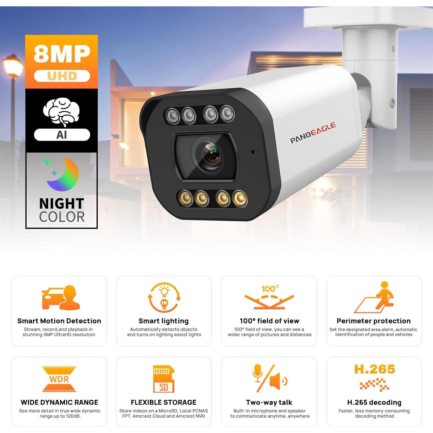 Cámara IP PoE PANOEAGLE 8MP Exterior Doble Luz 4K Zoom 5X