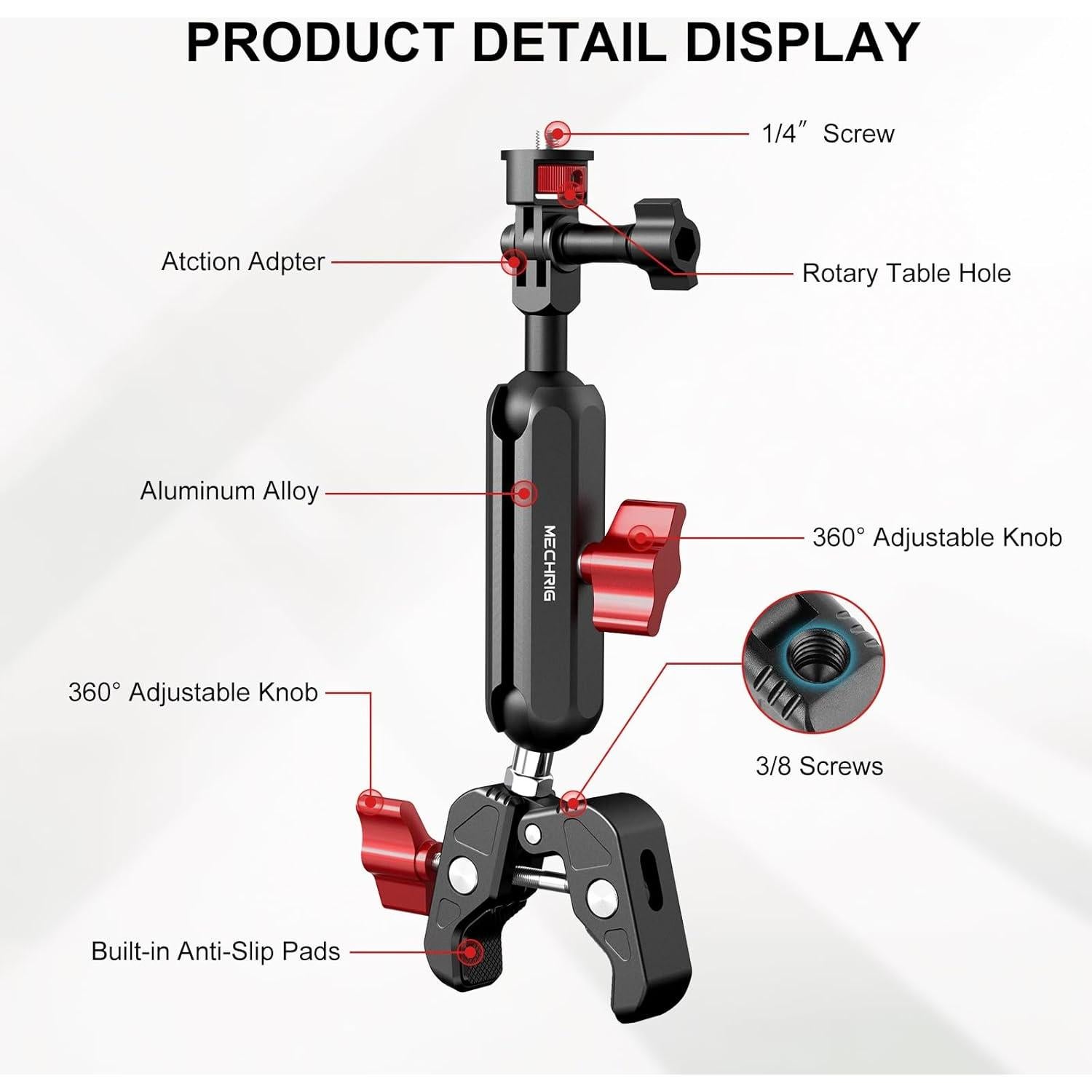 Soporte de Cámara Mechrig JC008 con Abrazadera y Doble Cabeza