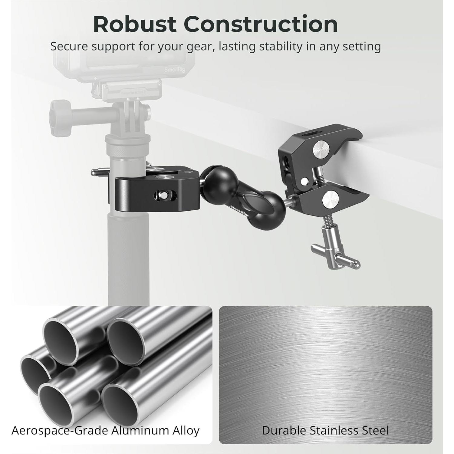 SMALLRIG Adjustable Double Clamp Mount, Dual Head 15-40mm Anti-Slip Clamp, 1.5kg Aluminum Alloy Clamp for Photography Lighting/Tripod/Studio - 5331