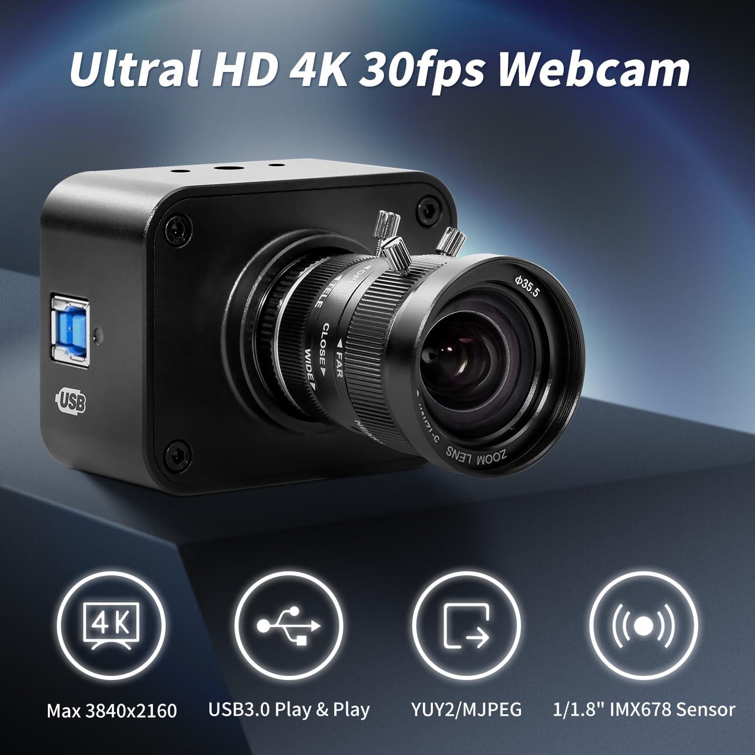 Cámara Web MOKOSE UC30S 4K USB3.0 Lente Varifocal 5-12mm