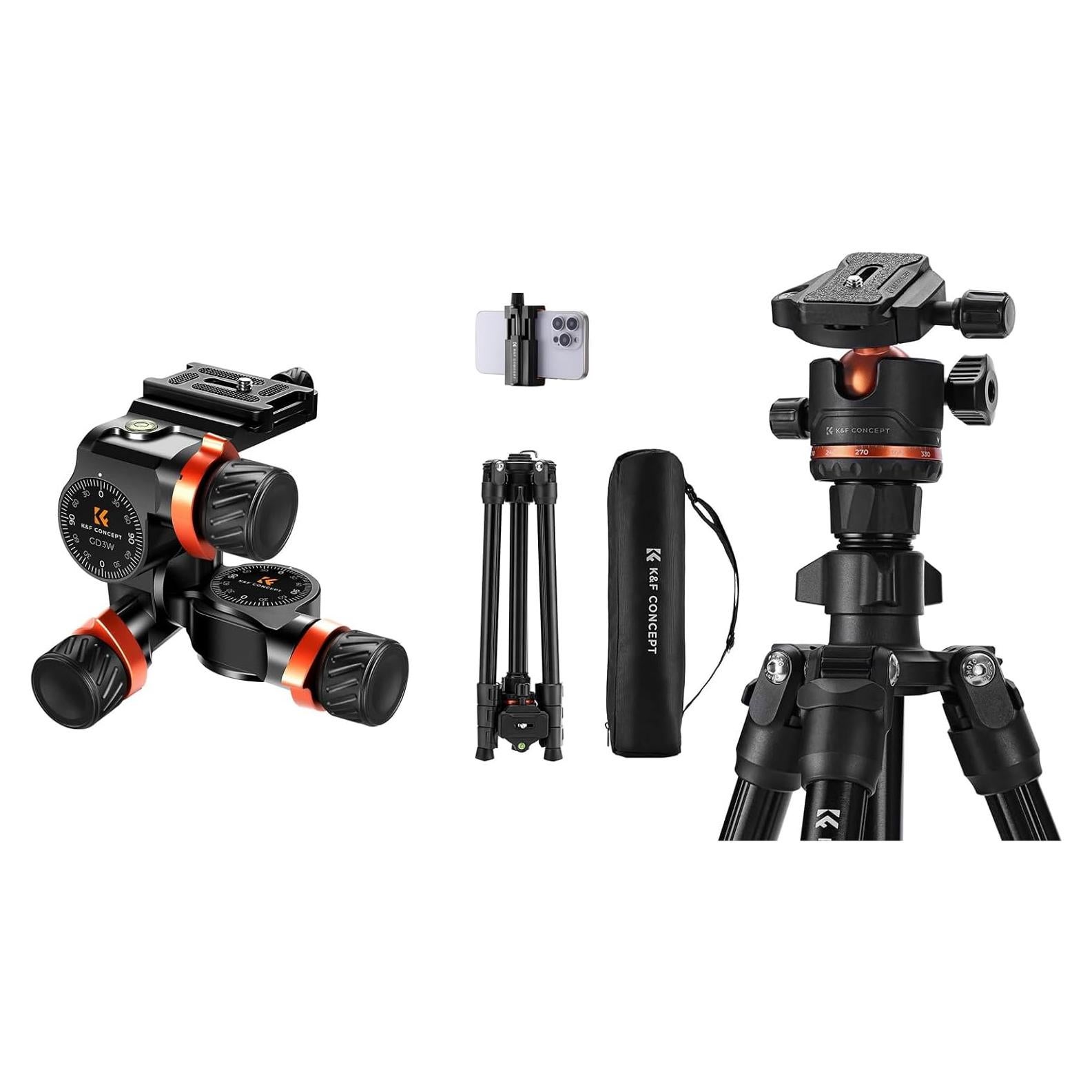 Trípode de Cámara K&F Concept 178 cm 3 Vías Ligero 1.28 kg