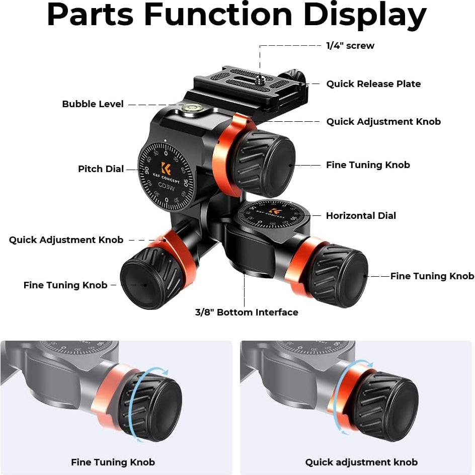 Trípode de Cámara K&F Concept 178 cm 3 Vías Ligero 1.28 kg