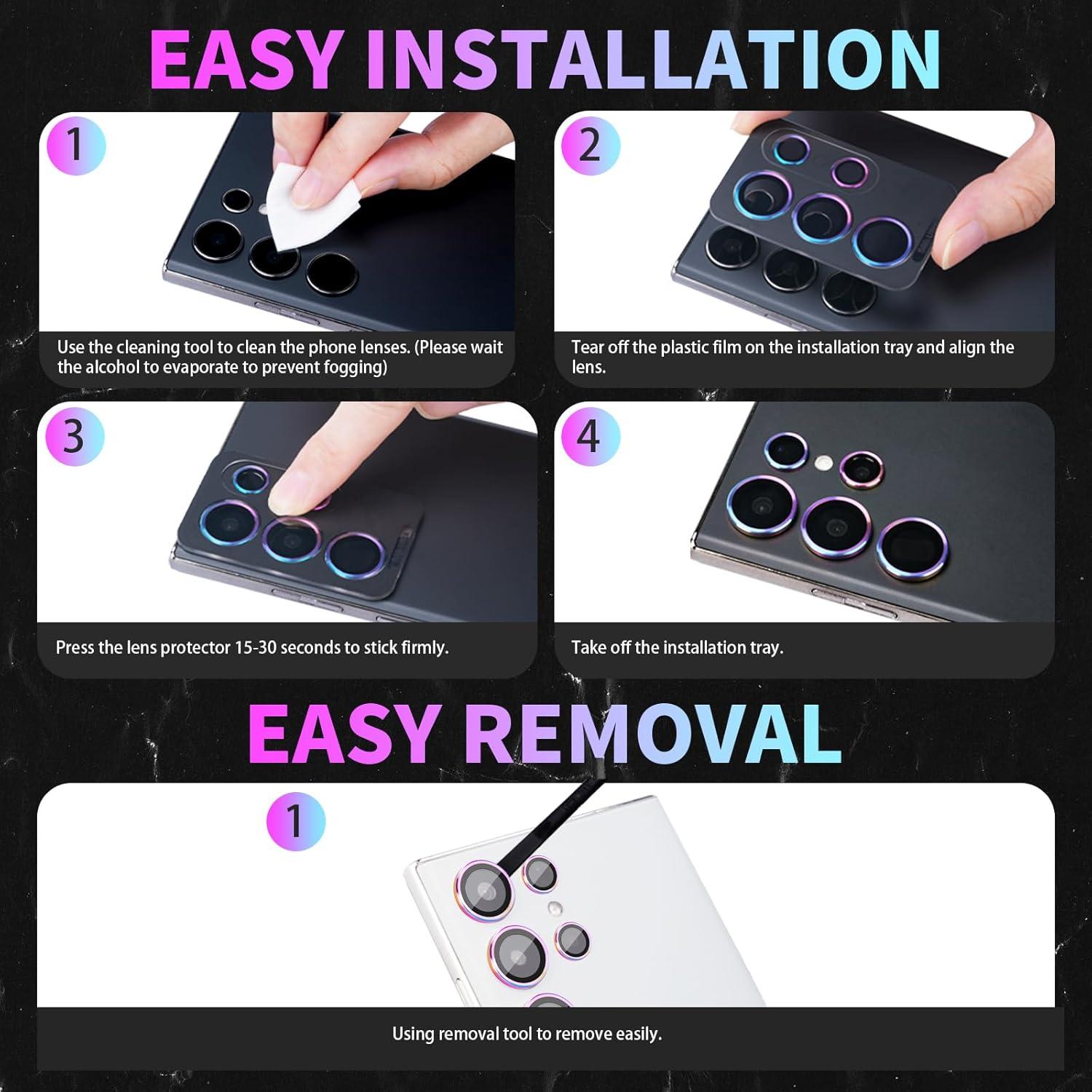 Camera Lens Protector for Samsung Galaxy S24 Ultra, Individual Tempered Glass Lens Cover with Installation Tray Fit for Samsung Galaxy S24 Ultra Violet