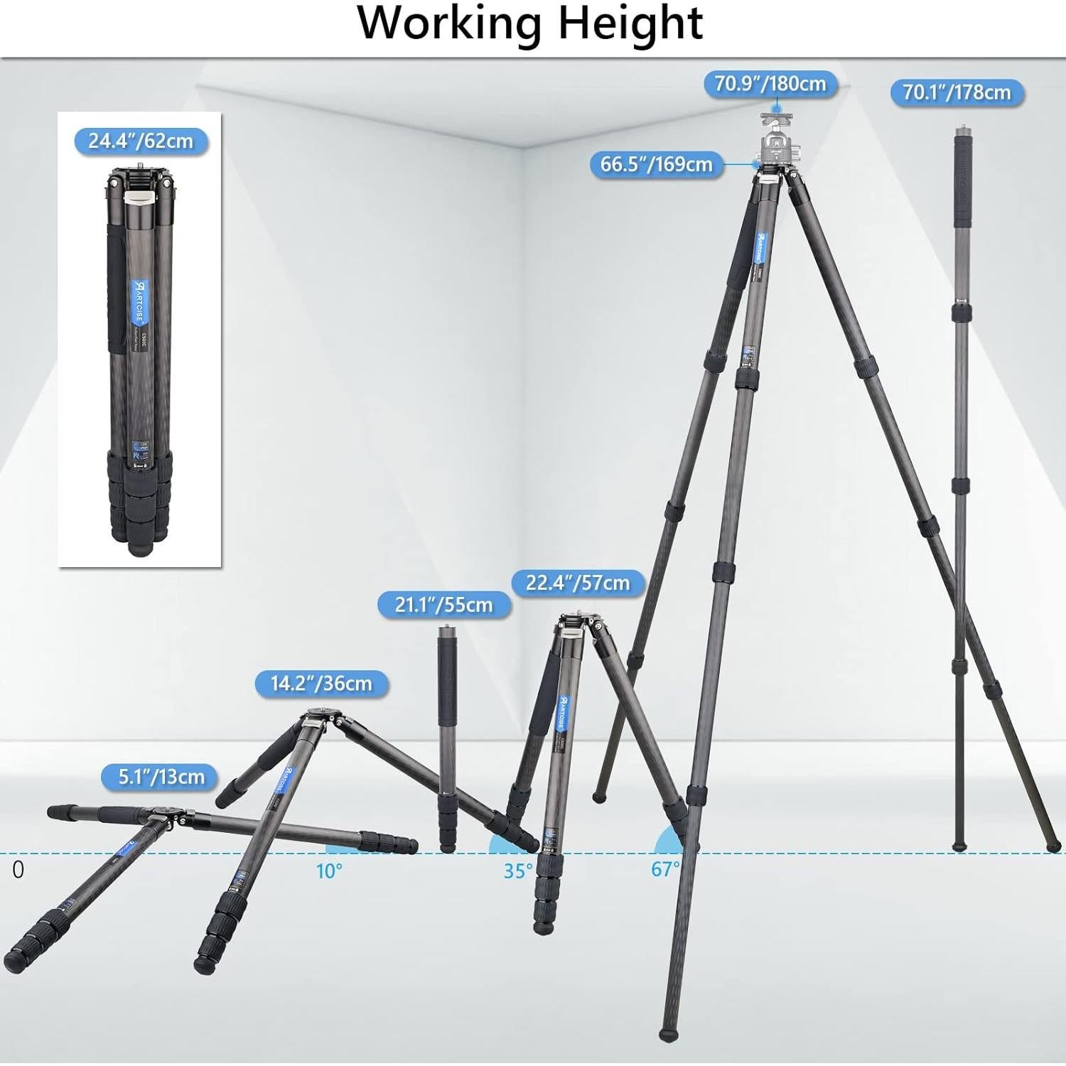 Trípode Profesional de Viaje ARTCISE CS90C - Fibra de Carbono 40mm