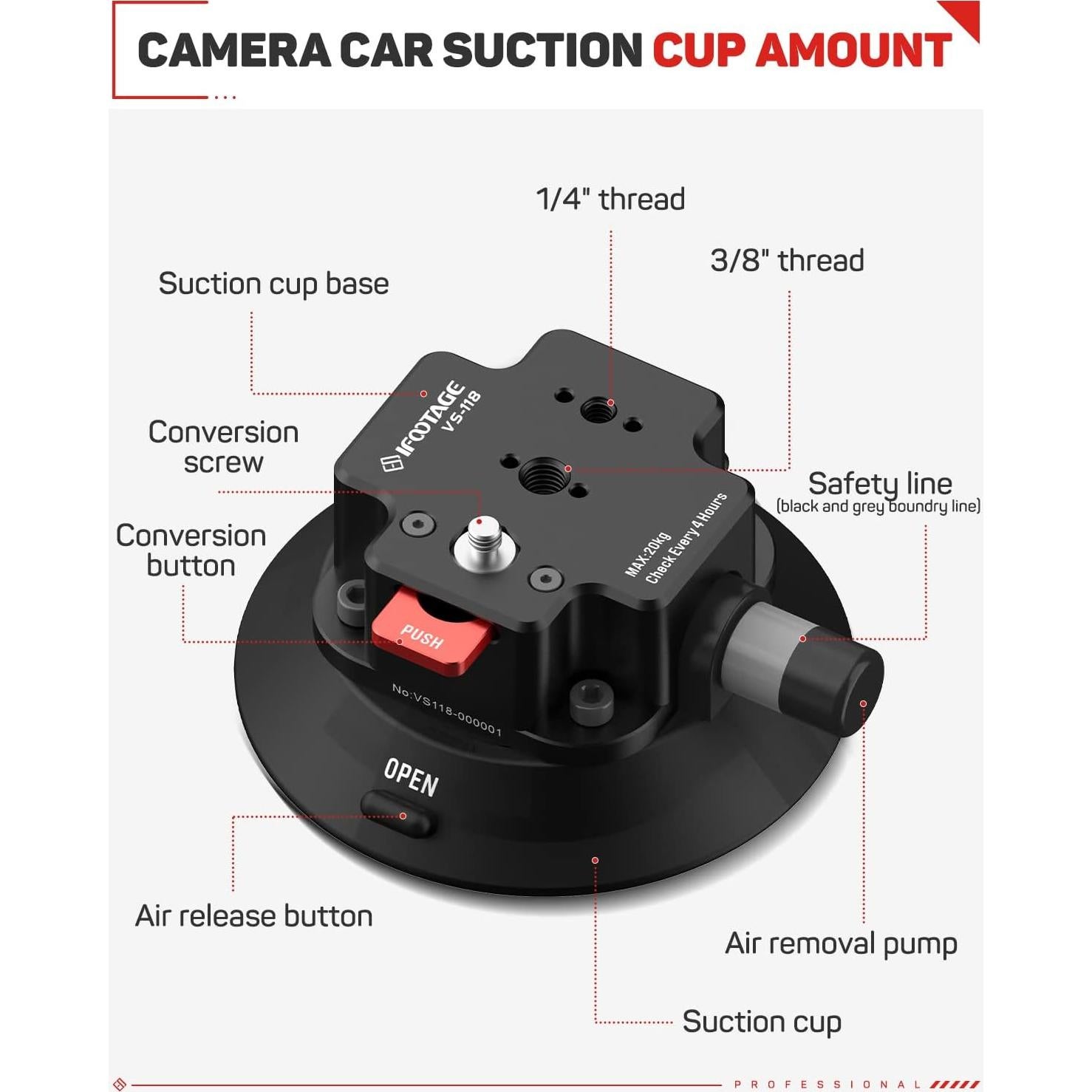 Soporte de Cámara para Vehículo iFootage VS-118 con Ventosa 20 kg