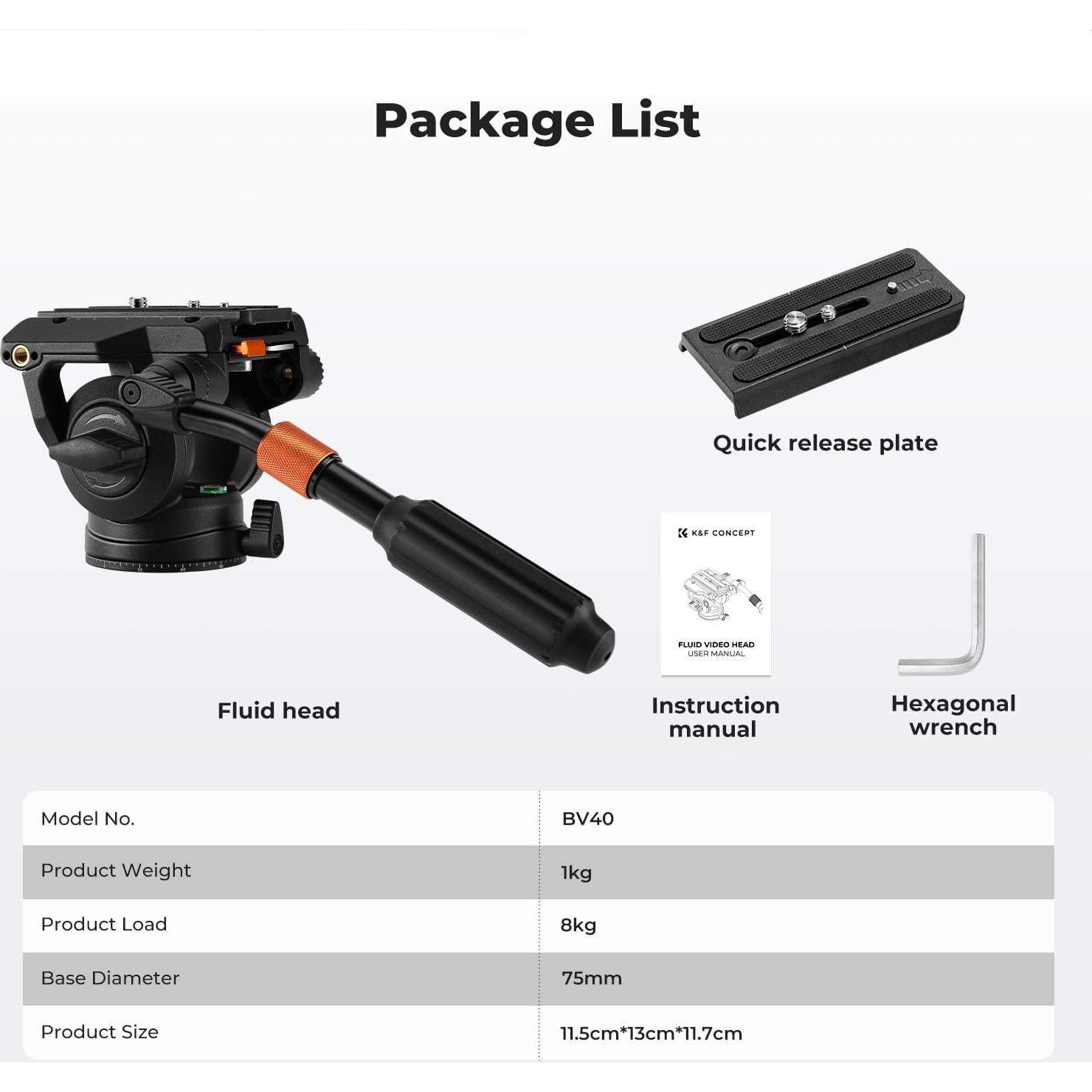 Cabezal Fluido K&F CONCEPT BV40 para Trípode 8kg