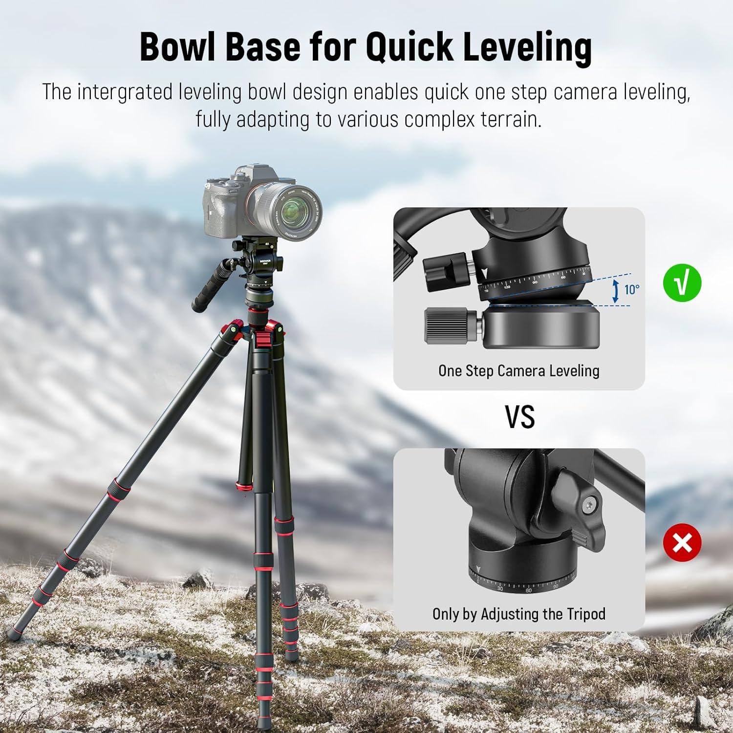 Trípode Fluido NEEWER GM27 con Base de Nivelación y Mango Telescópico