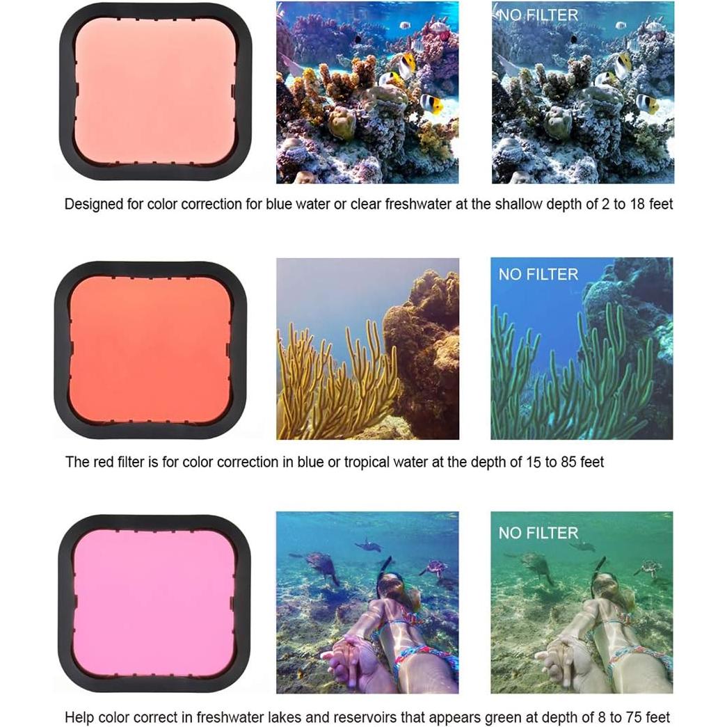 Filtros Submarinos QiuNiu para GoPro Hero 5, 6 y 7 - Paquete de 3