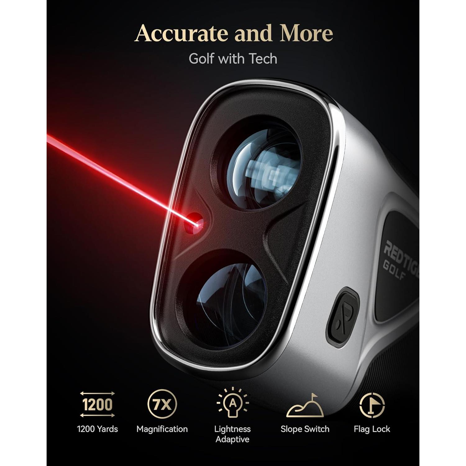 REDTIGER Range Finder Golf, 1200 Yards Golf Rangefinder with Slope, Light-Adaptive Display, 7X Magnification, Flag Lock Vibration, Rechargeable Laser Range Finder with Magnet, GolfVue Series 2