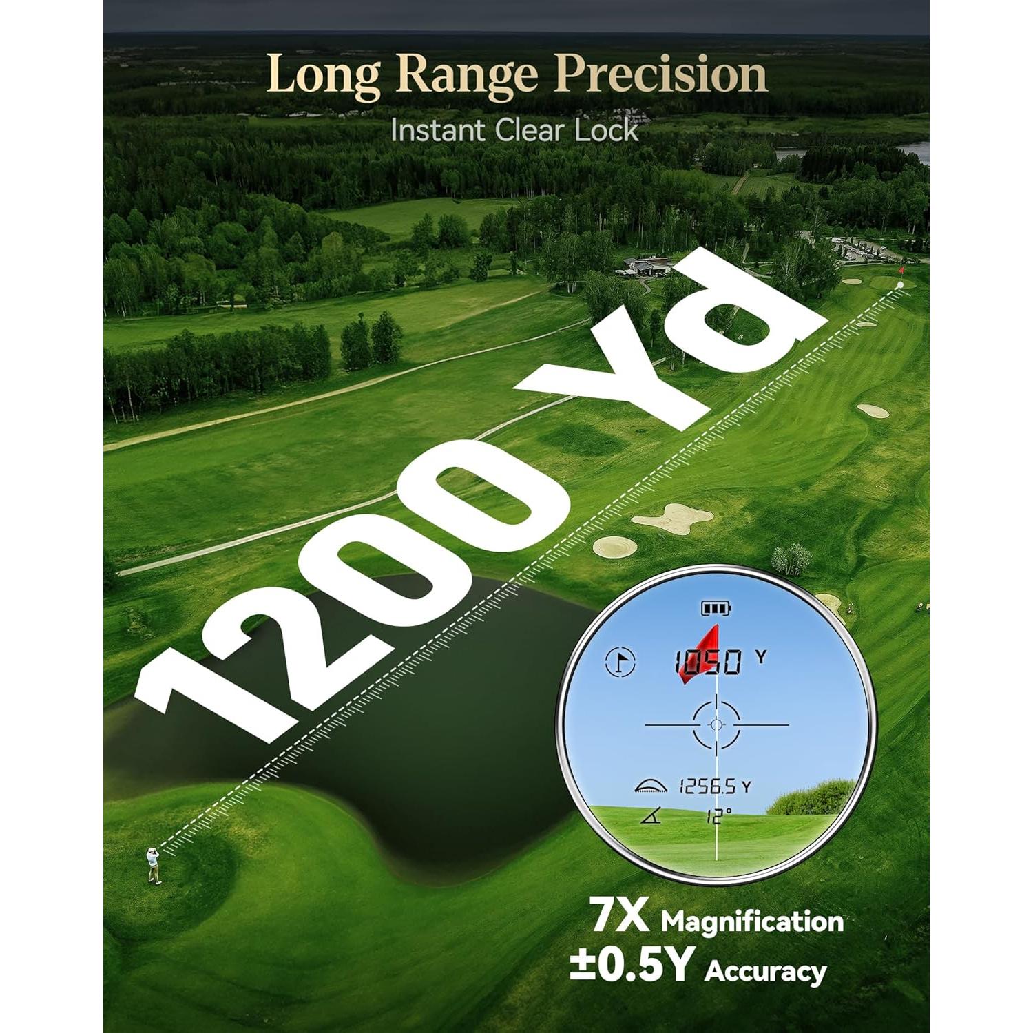REDTIGER Range Finder Golf, 1200 Yards Golf Rangefinder with Slope, Light-Adaptive Display, 7X Magnification, Flag Lock Vibration, Rechargeable Laser Range Finder with Magnet, GolfVue Series 2