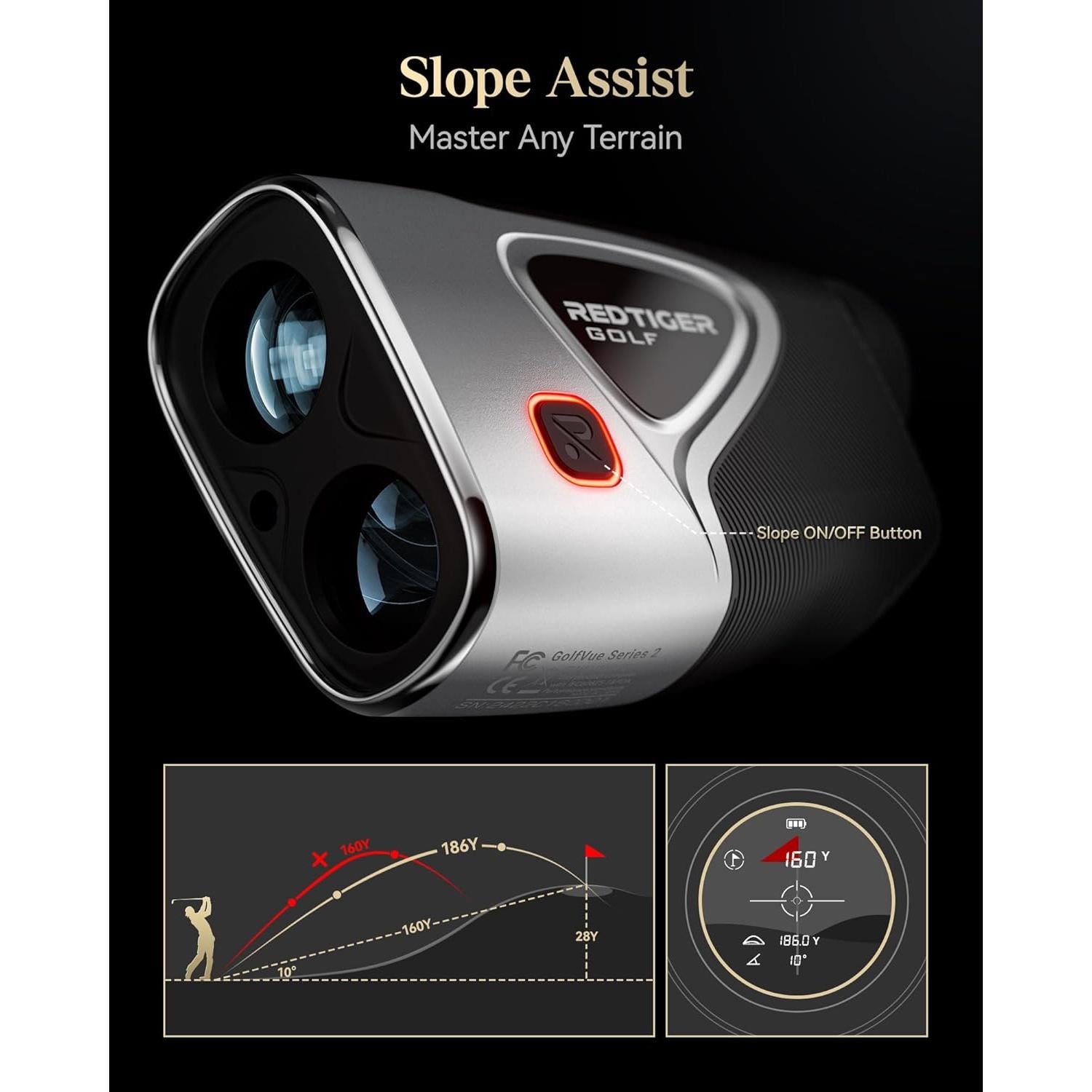 REDTIGER Range Finder Golf, 1200 Yards Golf Rangefinder with Slope, Light-Adaptive Display, 7X Magnification, Flag Lock Vibration, Rechargeable Laser Range Finder with Magnet, GolfVue Series 2