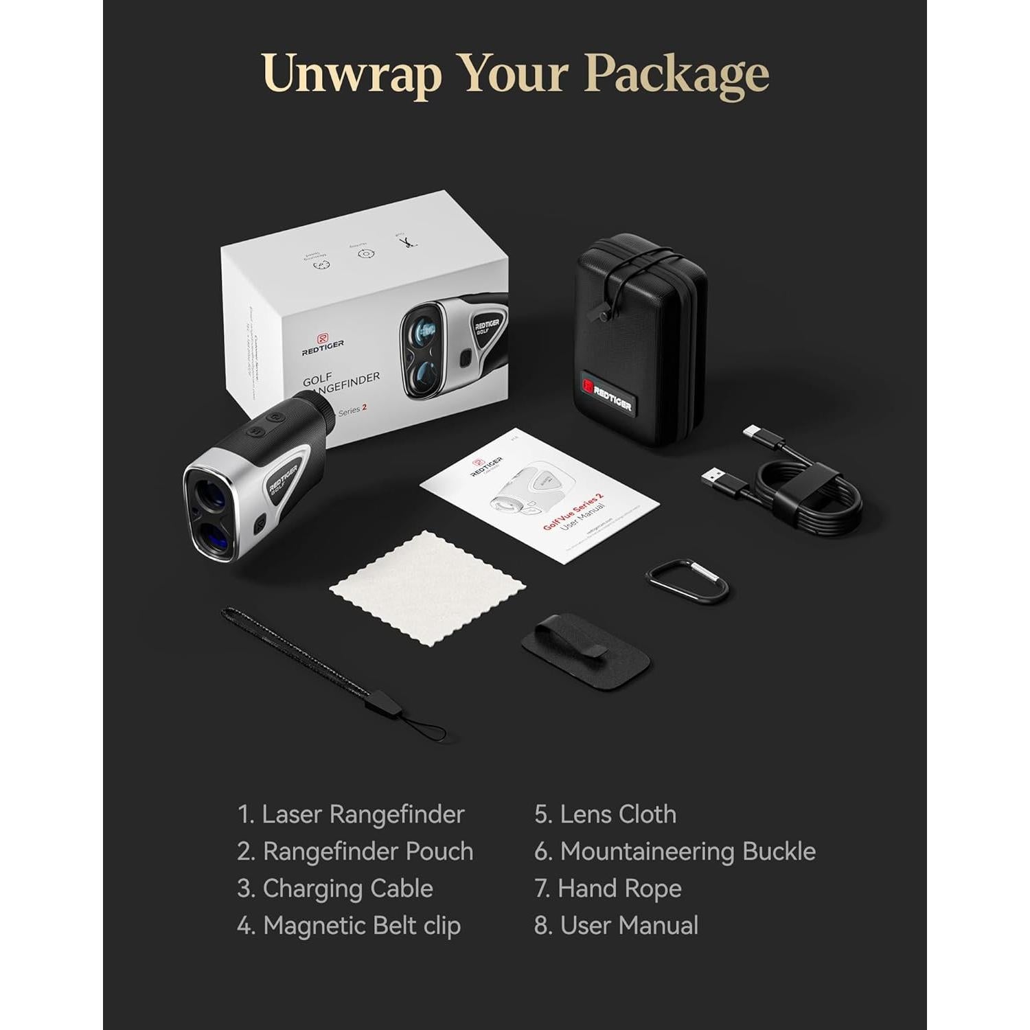 REDTIGER Range Finder Golf, 1200 Yards Golf Rangefinder with Slope, Light-Adaptive Display, 7X Magnification, Flag Lock Vibration, Rechargeable Laser Range Finder with Magnet, GolfVue Series 2