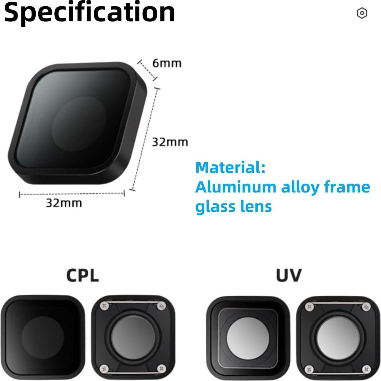Lente UV de Reemplazo para Gopro Hero 9/10/11/12/13 Black