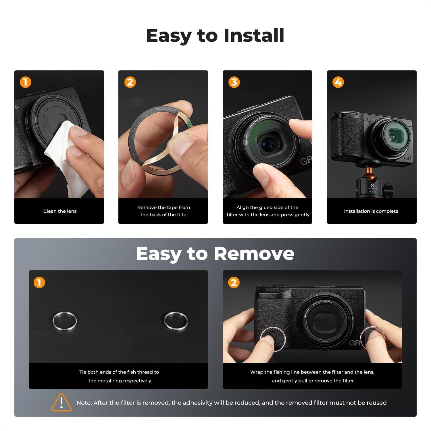 Filtro UV Protector K&F CONCEPT para Ricoh GR II/III/IV - Ultra Delgado 28 Capas