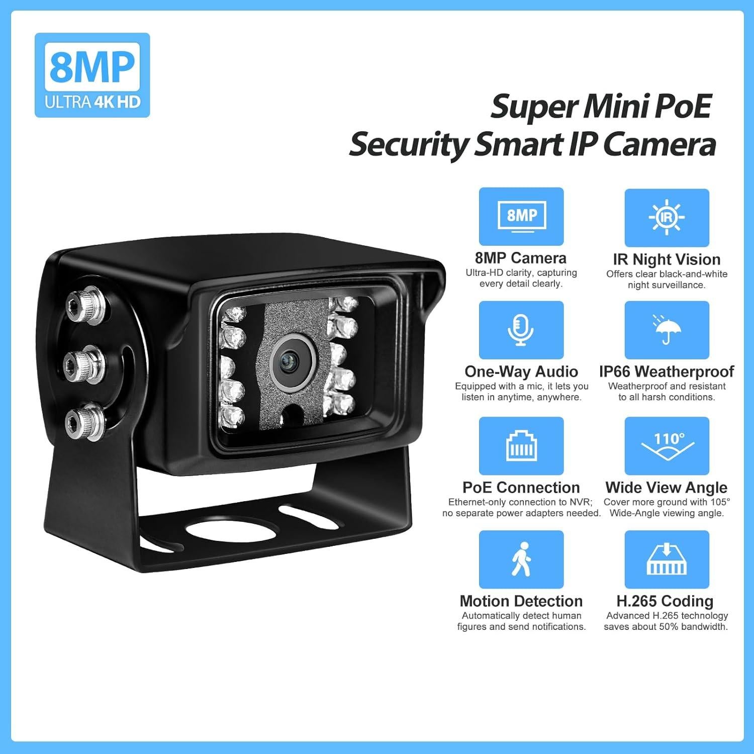 Cámara Mini IP PoE 8MP MWRCTV con Lente 2.8mm y IR
