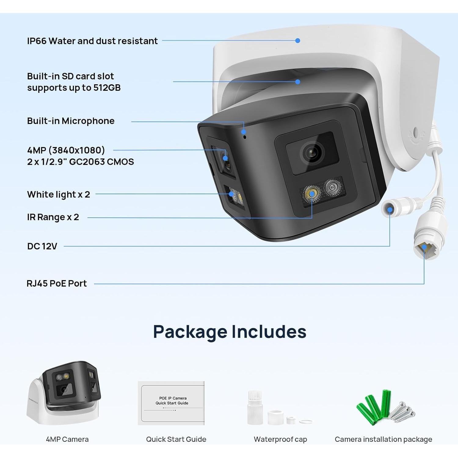 Cámara IP PoE Panoeagle 4MP Doble Lente 170° Exterior