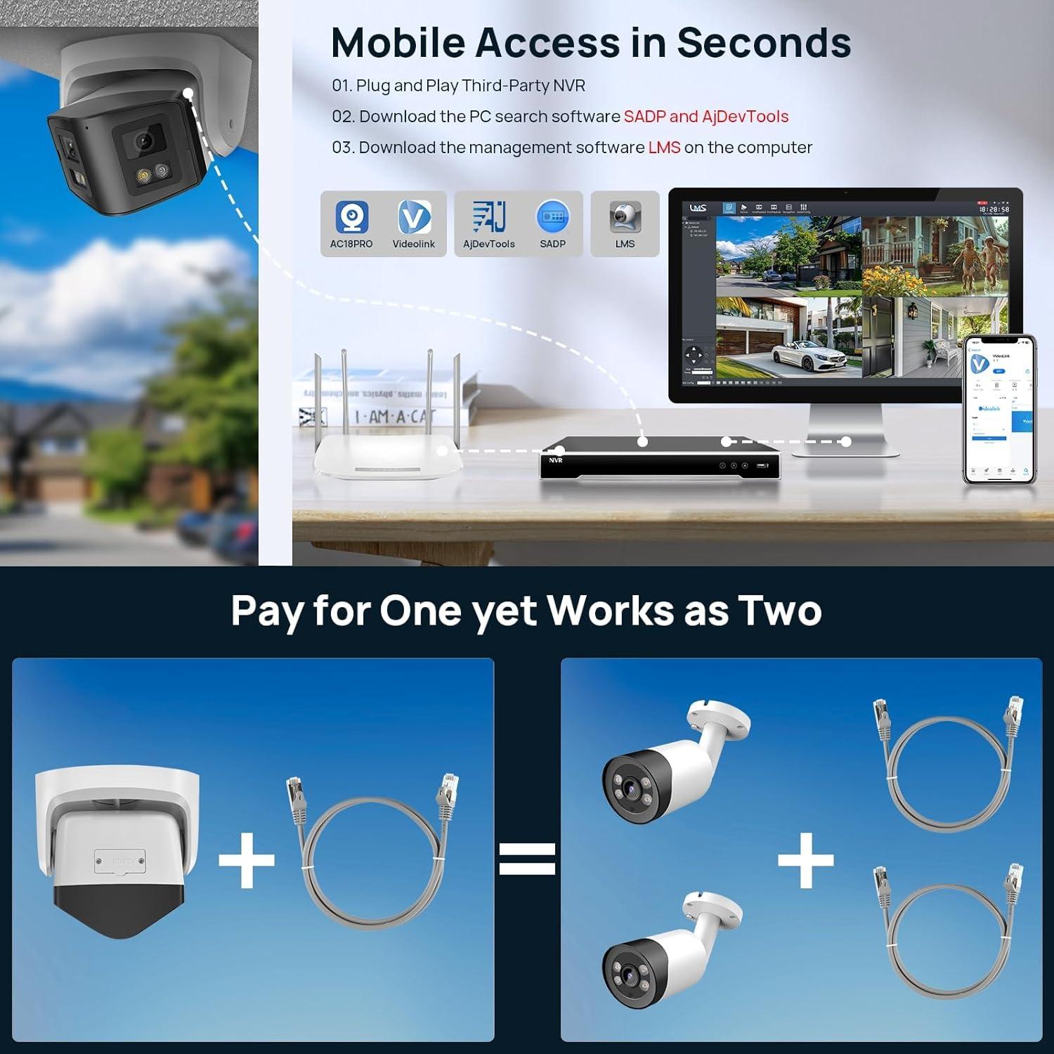 Cámara de Seguridad PoE 4MP VikViz Doble Lente 180°