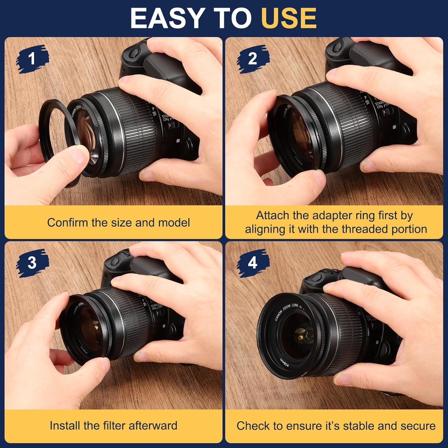 Adaptador de anillo de paso PATIKIL 58mm a 62mm para filtros DSLR