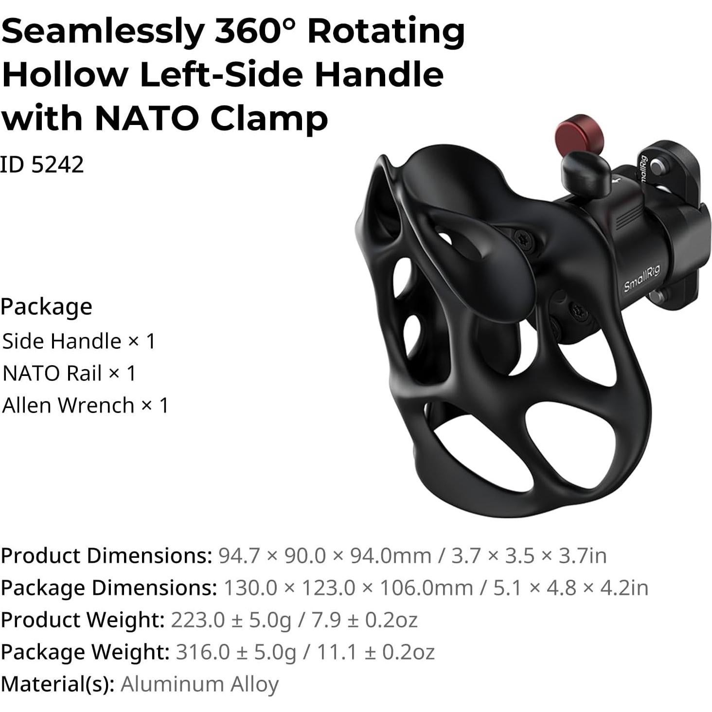 Mango Lateral Izquierdo SmallRig 12796 con Abrazadera NATO 15kg