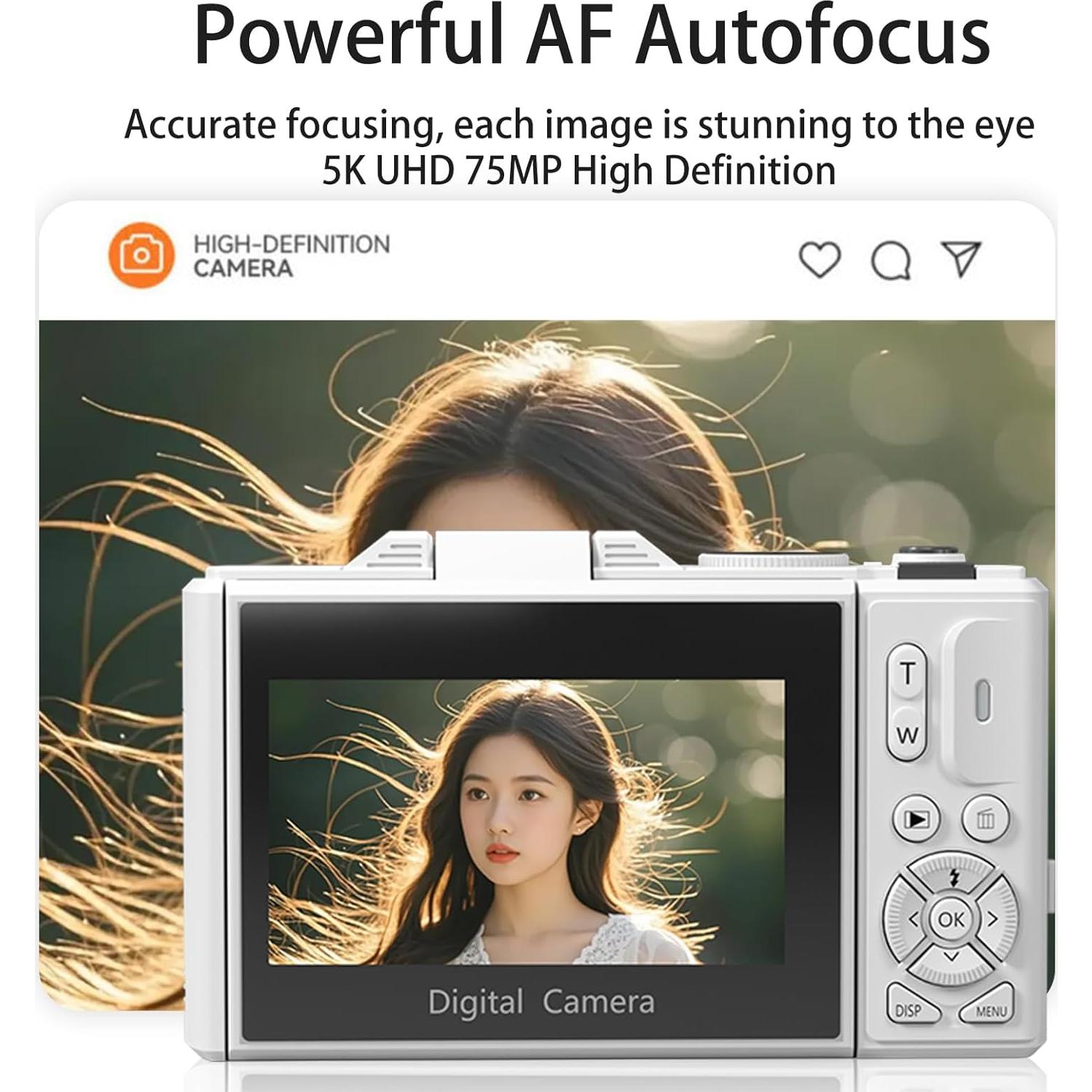 Cámara Digital Kidsreer 5K 75MP 18X Zoom WiFi y Micrófono