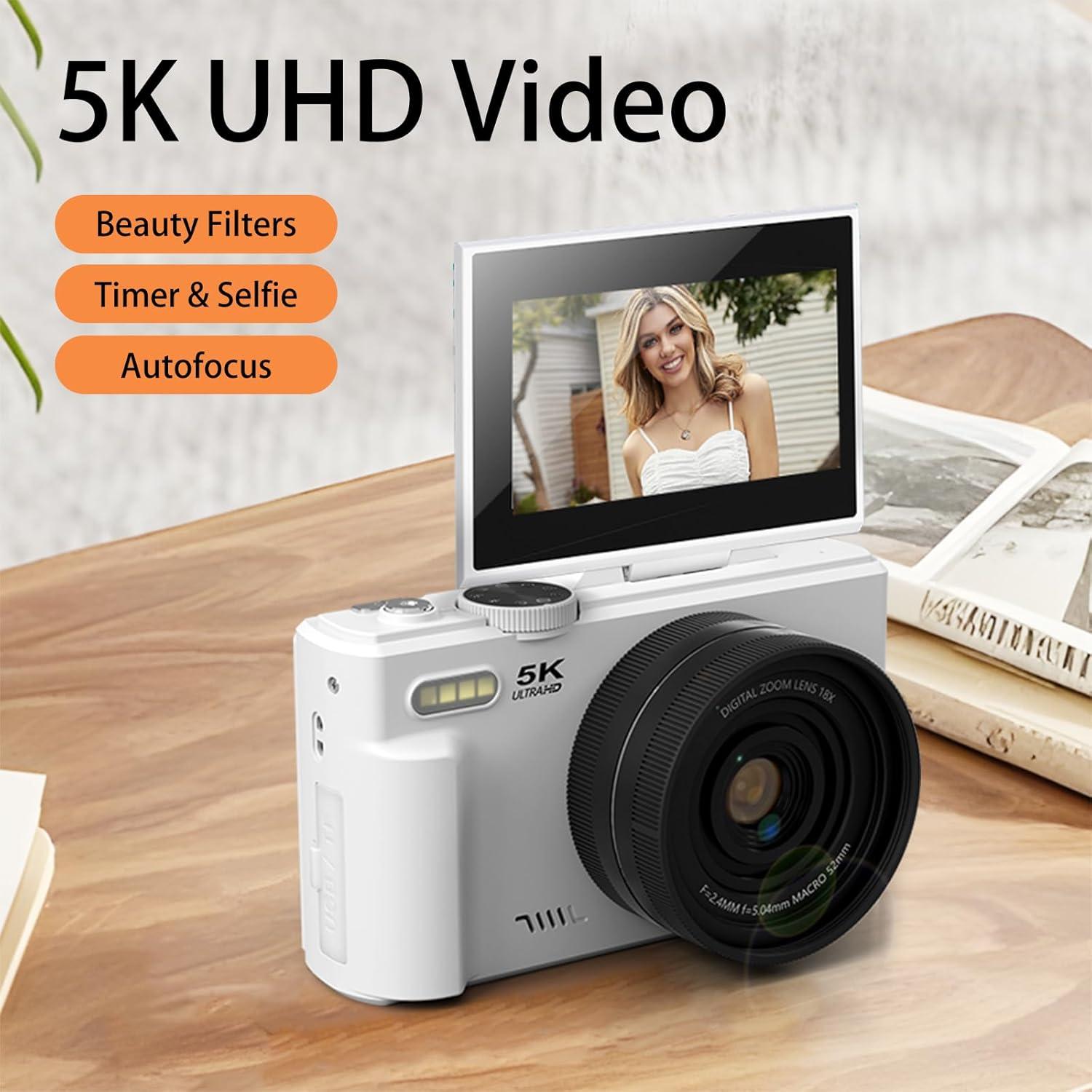 Cámara Digital Kidsreer 5K 75MP 18X Zoom WiFi y Micrófono