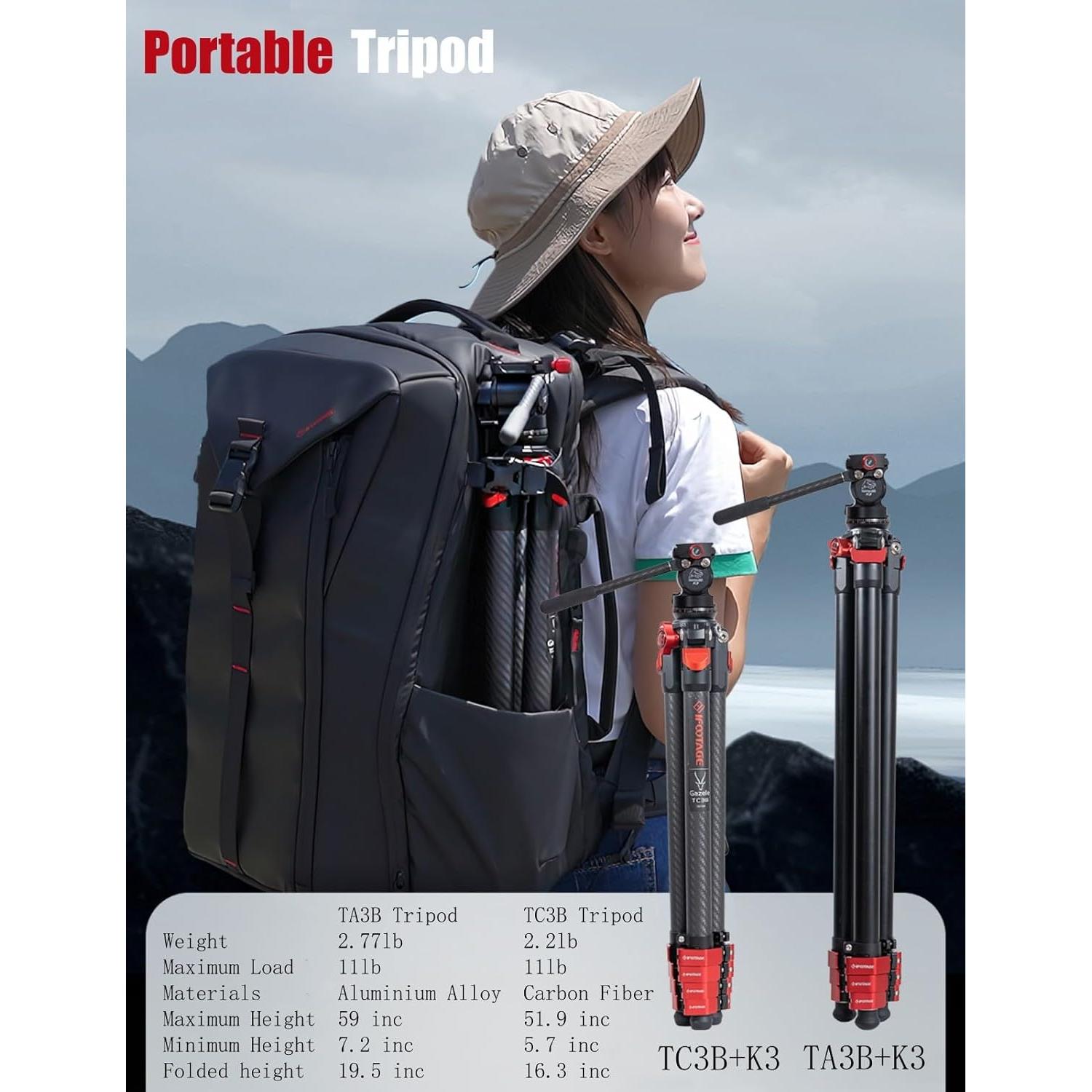 Trípode IFOOTAGE Gazelle TC3B+K3 de Carbono 1kg para Fotografía