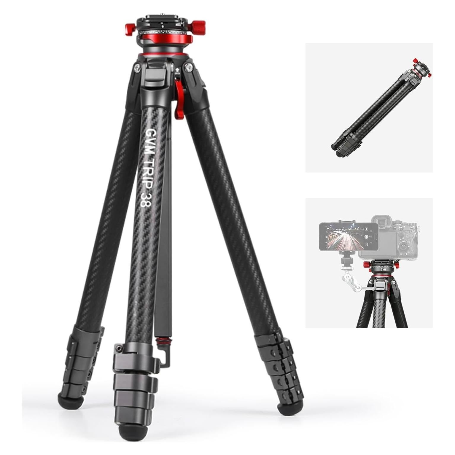 Trípode de Cámara GVM TRIP-38 de Fibra de Carbono 62"