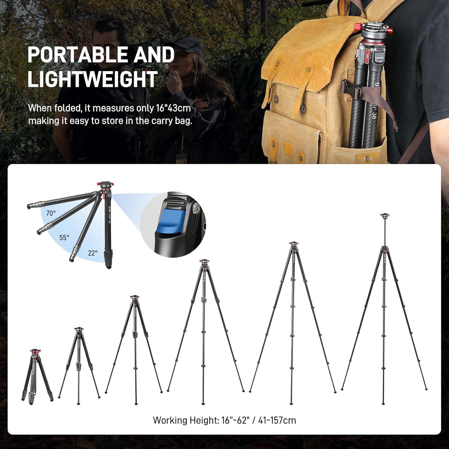 Trípode de Cámara GVM TRIP-38 de Fibra de Carbono 62"