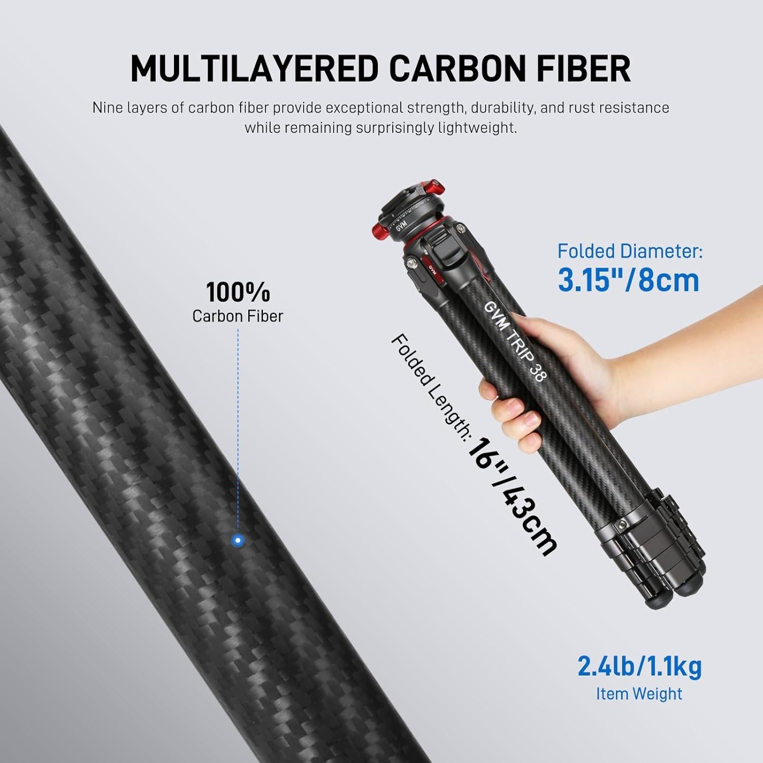 Trípode de Cámara GVM TRIP-38 de Fibra de Carbono 62"