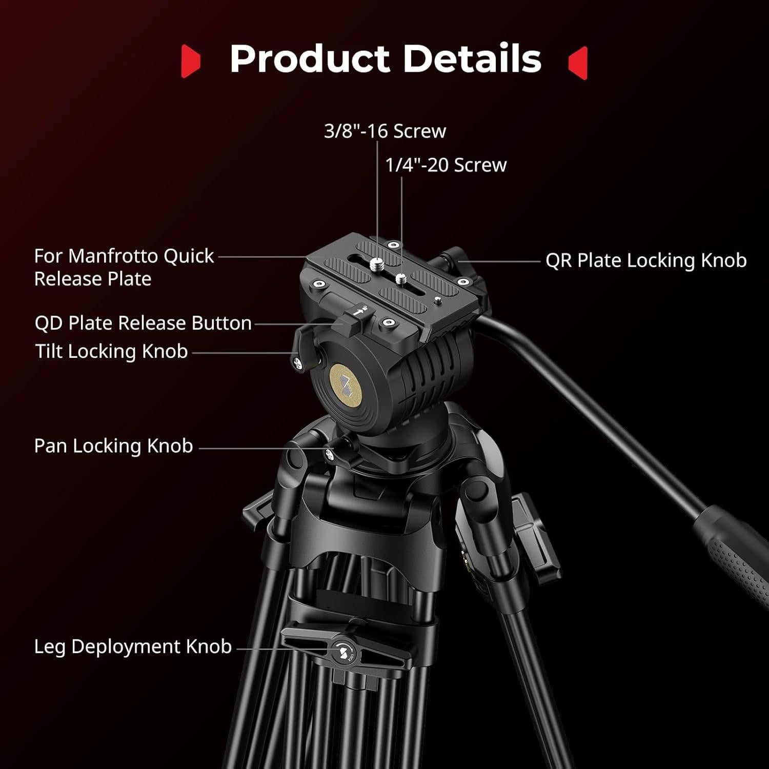 Trípode de Video SmallRig 5442 187cm con Cabezal Fluido