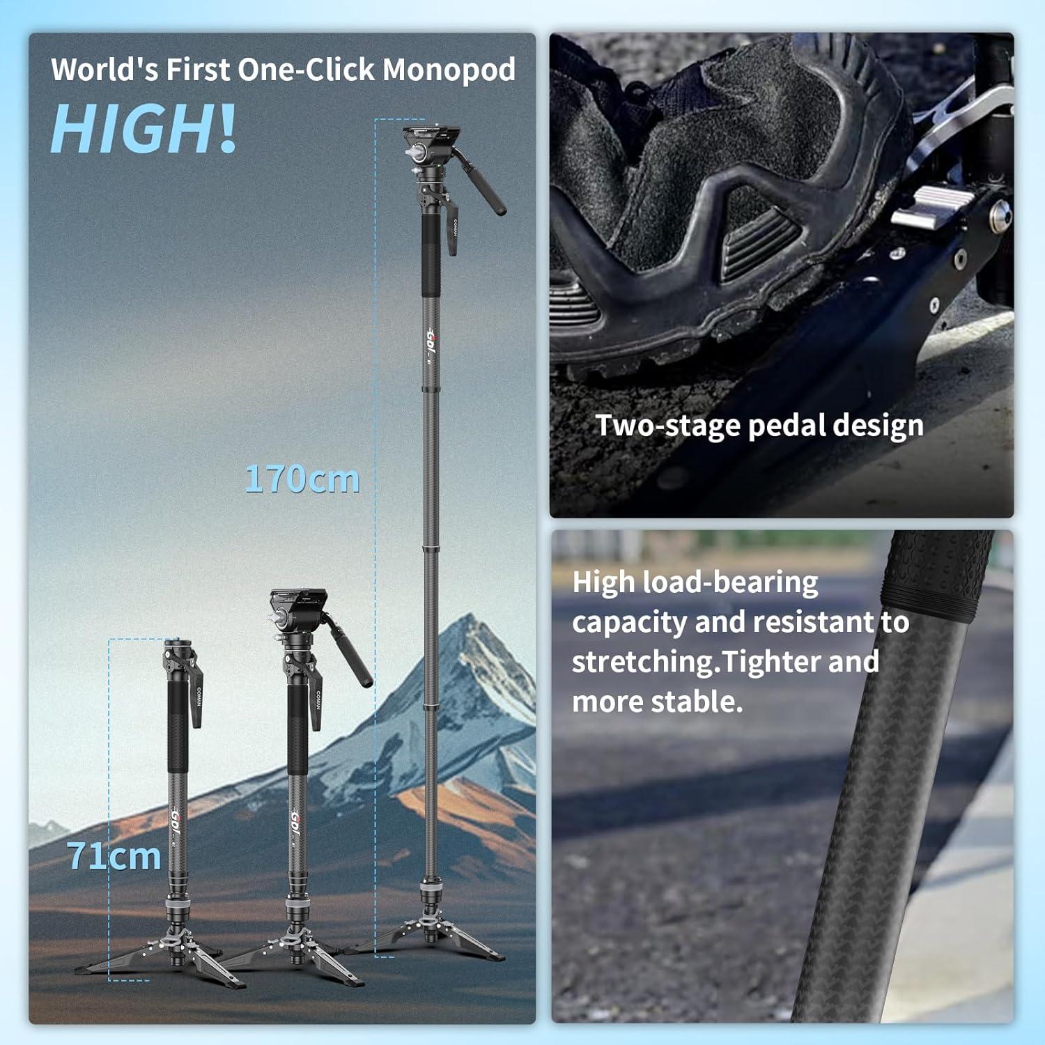 Monopod de cámara COMAN M1V5 170 cm con cabeza fluida V5