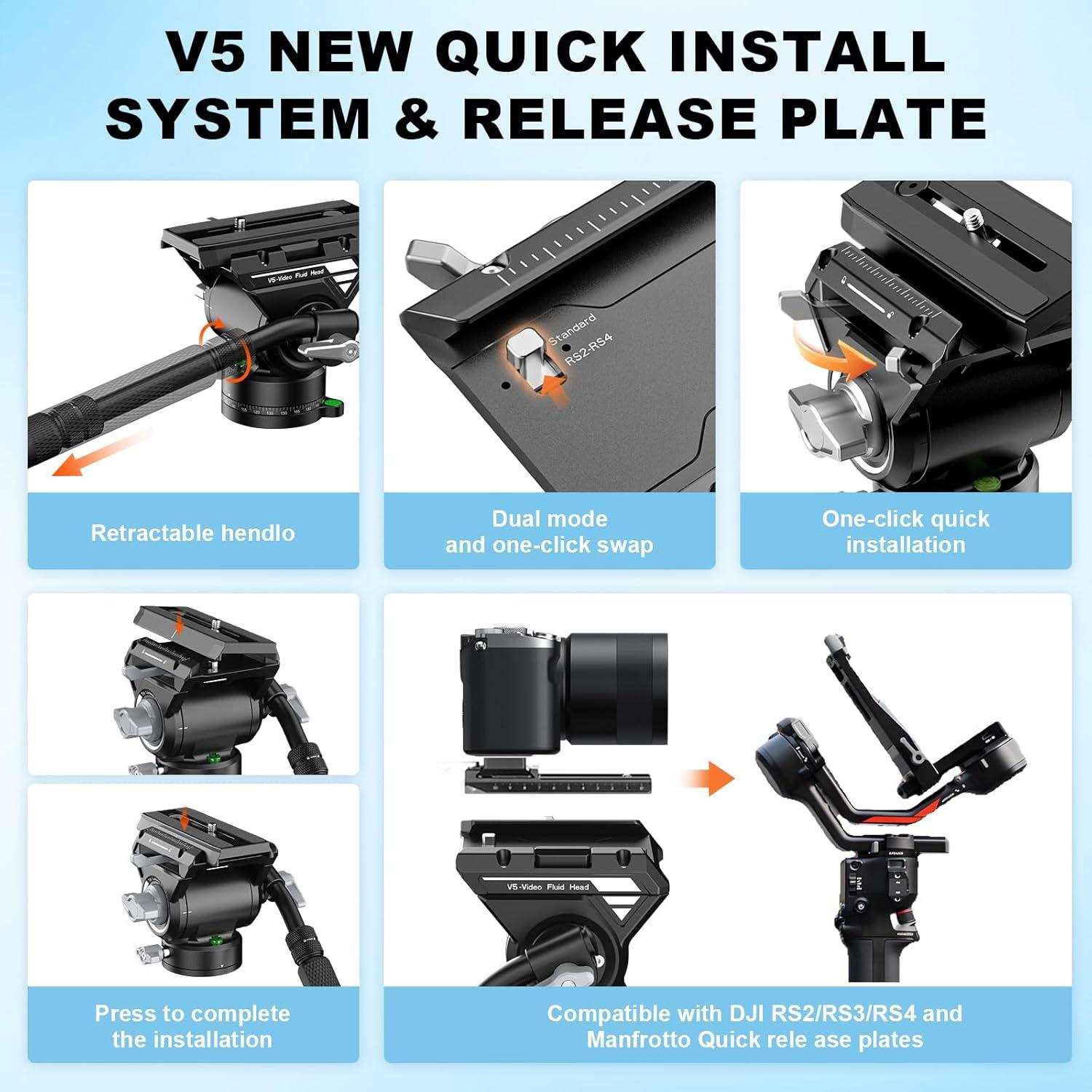 Monopod de cámara COMAN M1V5 170 cm con cabeza fluida V5