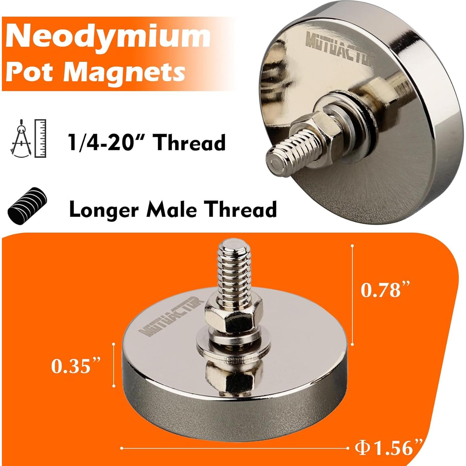 Base Magnética Redonda Neodimio 150kg 1/4" Macho 2 Pcs