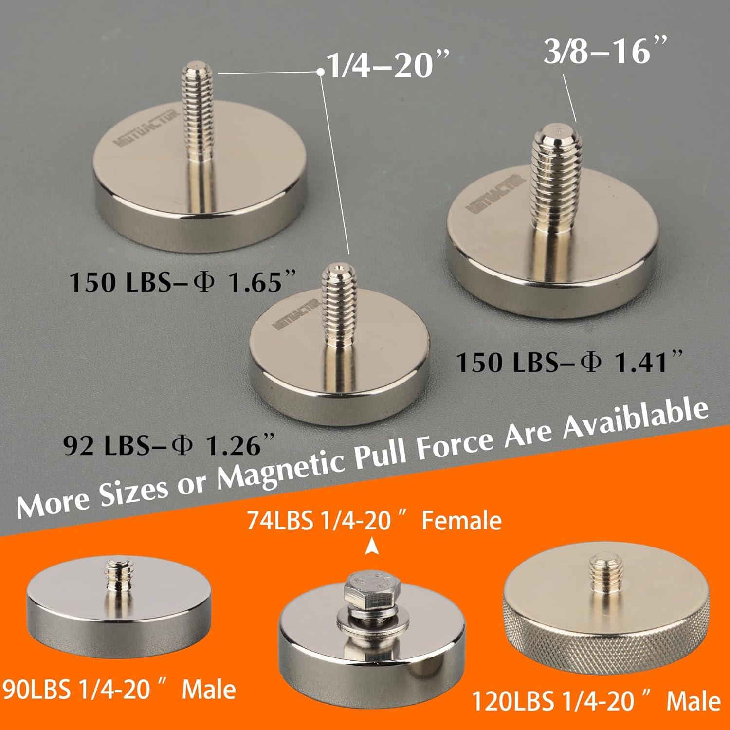 Base Magnética Redonda Neodimio 150kg 1/4" Macho 2 Pcs