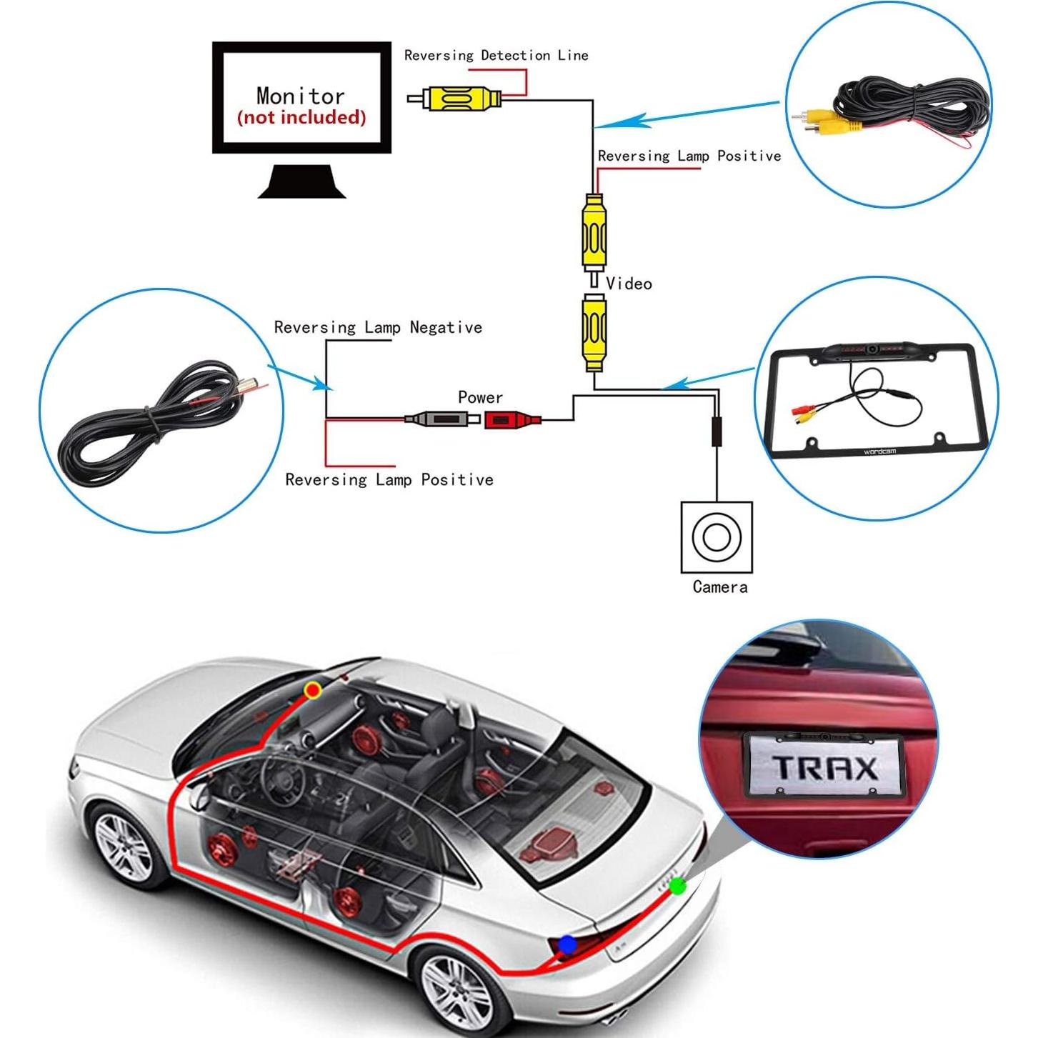 Cámara de Respaldo Wordcam con Marco de Placa de Licencia 170°