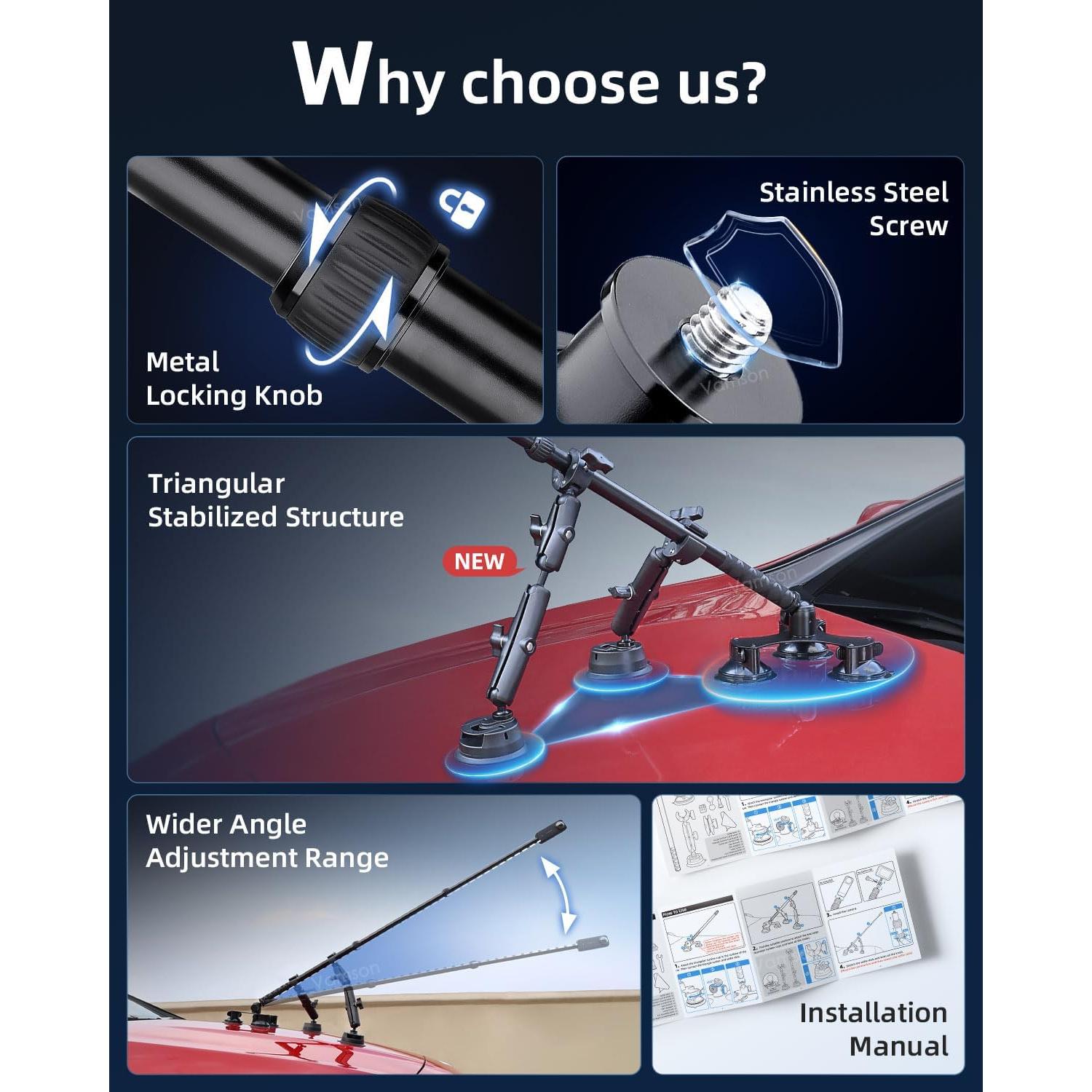 Kit Soporte de Ventosa 5 en 1 Vamson para Cámaras de Acción